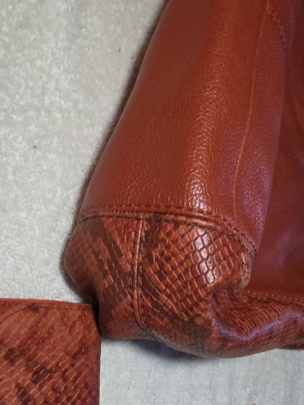Coach Rust Leather Shoulder Bag with Snakeskin-Print Trim - Picture 9 of 16